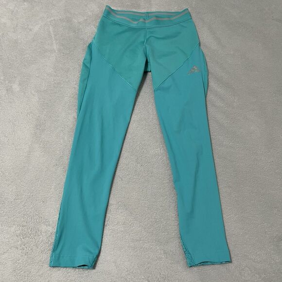 Adidas Leggings Womens XS Blue Aqua Athletic Workout Compression Vibrant Pants - Picture 1 of 7